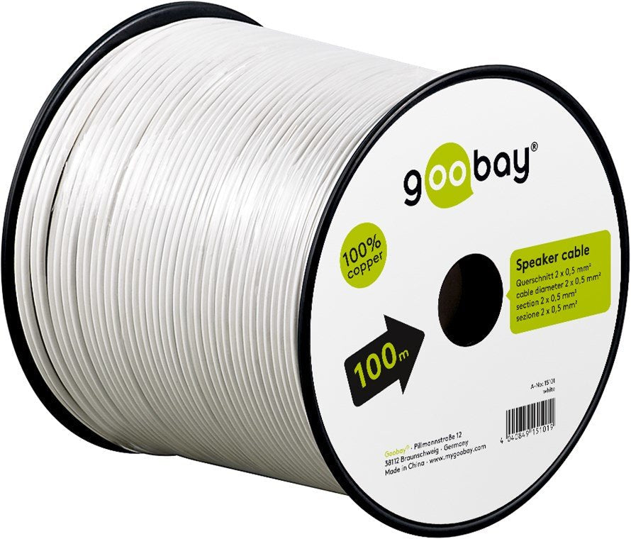 Bobina De 100 Metros Cable Altavoz Blanco 2x0,50mm Cobre Goobay