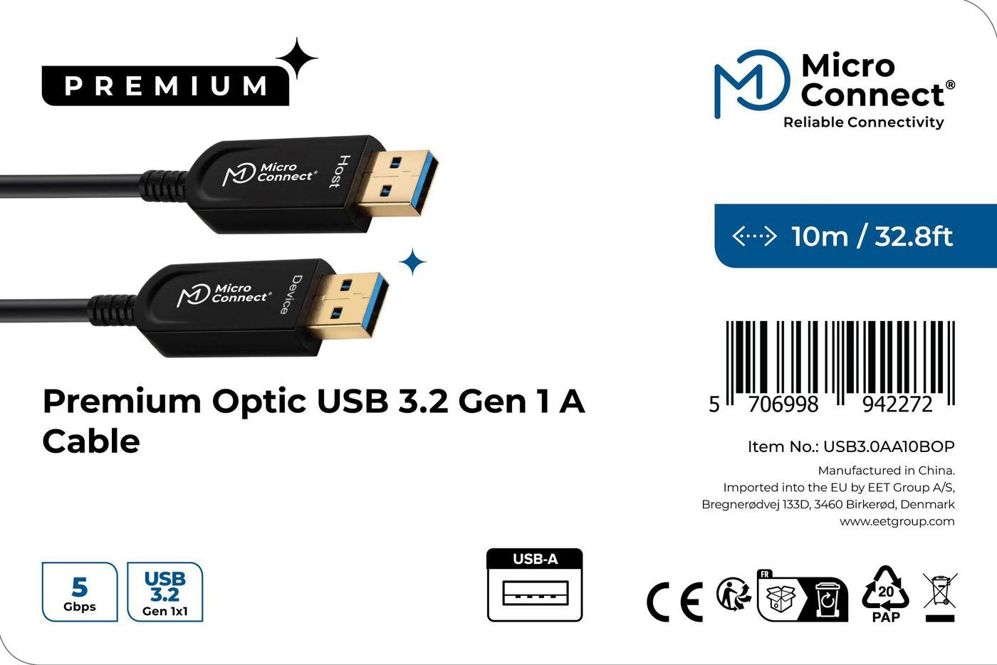 EAN 5706998942272 - Microconnect USB3.0AA10BOP cable USB USB 3.2 Gen 1 (3.1 Gen 1) 10 m USB A Negro imagen 3