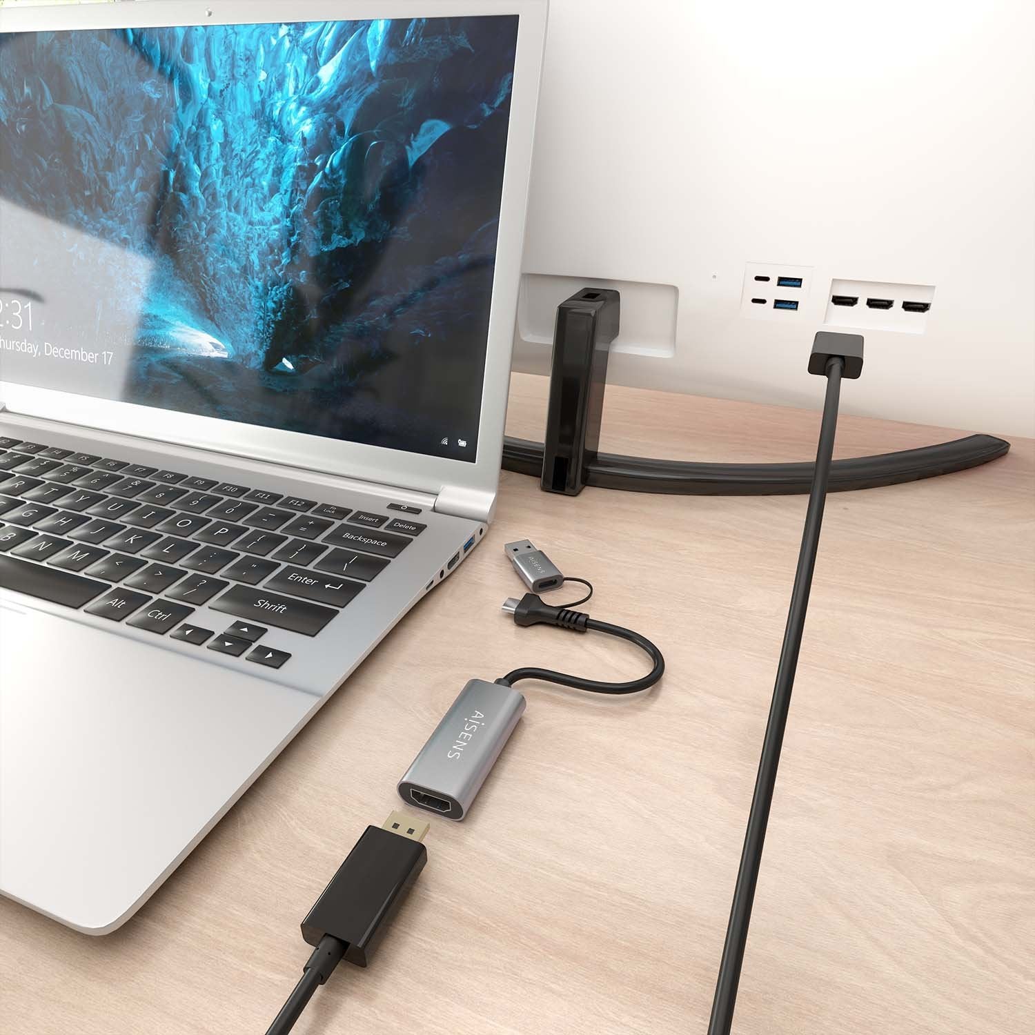 Aisens Conversor Aluminio Usb-A+Usb-C A Hdmi 1080p@60hz, Usb-A/M+Usb-C/M-Hdmi/H, Gris, 15cm