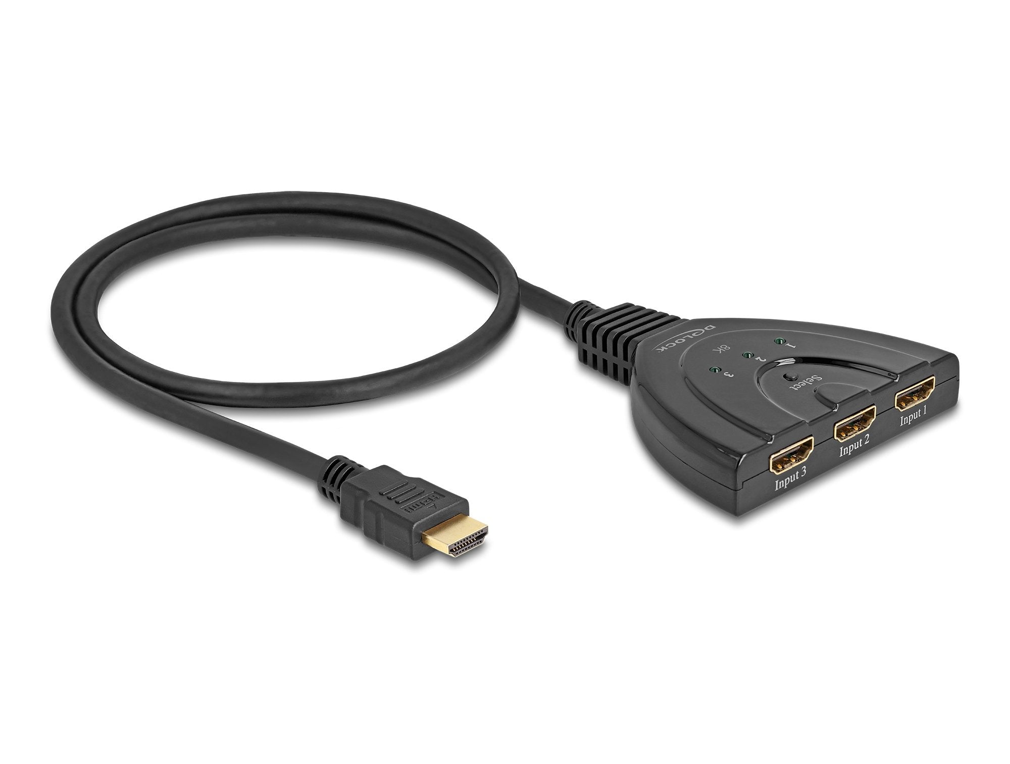 Delock 18649 Switch Hdmi 3 X Entrada Hdmi A 1 X Salida Hdmi 8k 60 Hz Con Cable Integrado De 60 Cm