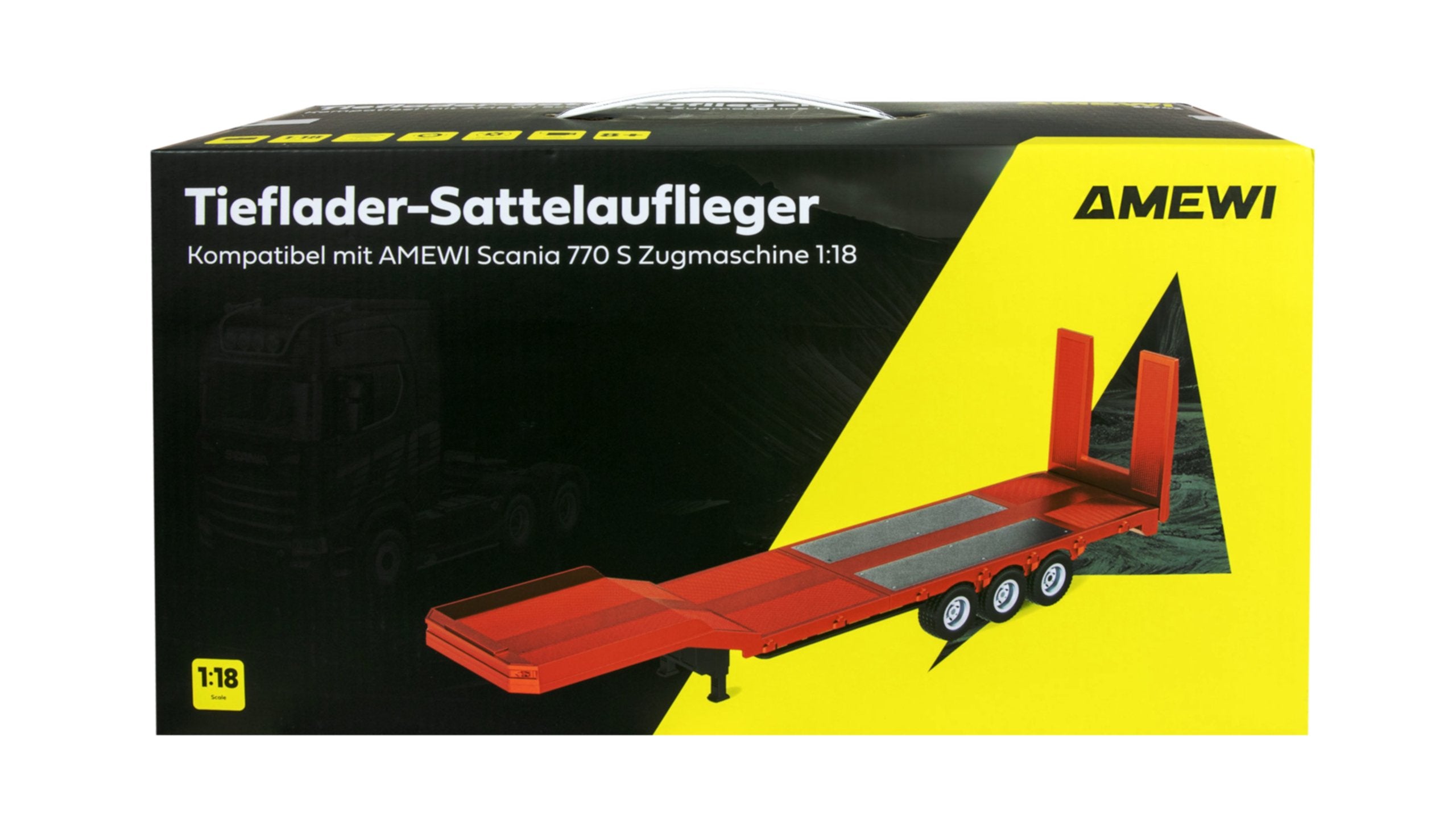 Amewi Tieflader-Sattelauflieger Dreiachse Scania 1:18 Rojo8+