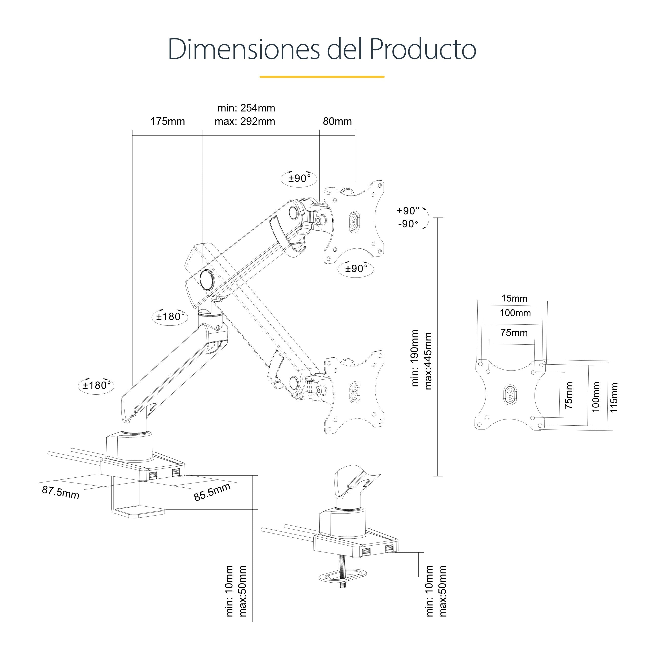 EAN 0065030888356 - StarTech.com ARMSLIM2USB3 soporte para monitor 86,4 cm (34") Escritorio Negro imagen 15