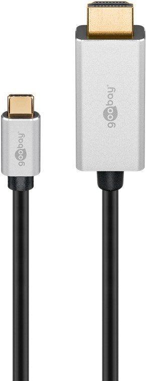 EAN 4040849601750 - Goobay 60175 adaptador de cable de vídeo 3 m USB Tipo C HDMI tipo A (Estándar) Plata, Negro imagen 1