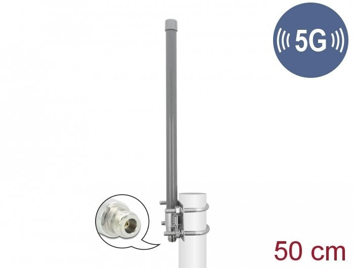 Delock 90417 Antena 5g 3,3 - 3,8 Ghz Hembra N 8 Dbi 50 Cm Omnidireccional Fija Para Exteriores Gris
