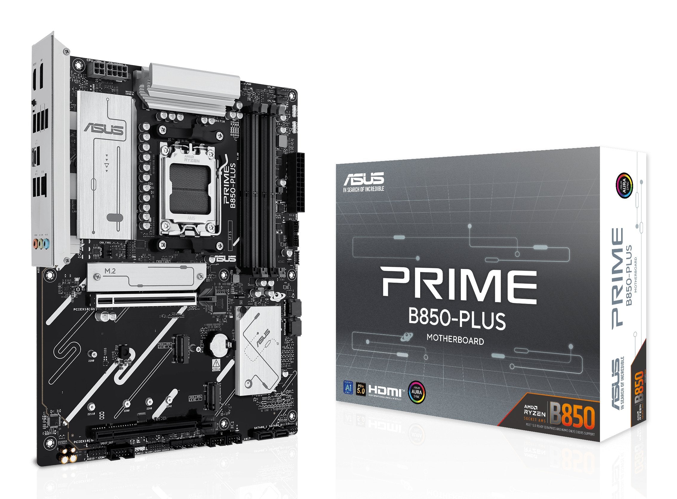Mainboard Asus Amd B850 Sam5 Atx Memory Ddr5 Memory Slots 4 1xpci-Express 4.0 16x 1xpci-Express 5.0 16x 3xm.2 1xhdmi 1xdisplayport 2xusb 2.0 5xusb 3.2 1xusb-C 1xrj45 3xaudio Port Primeb850-Plus