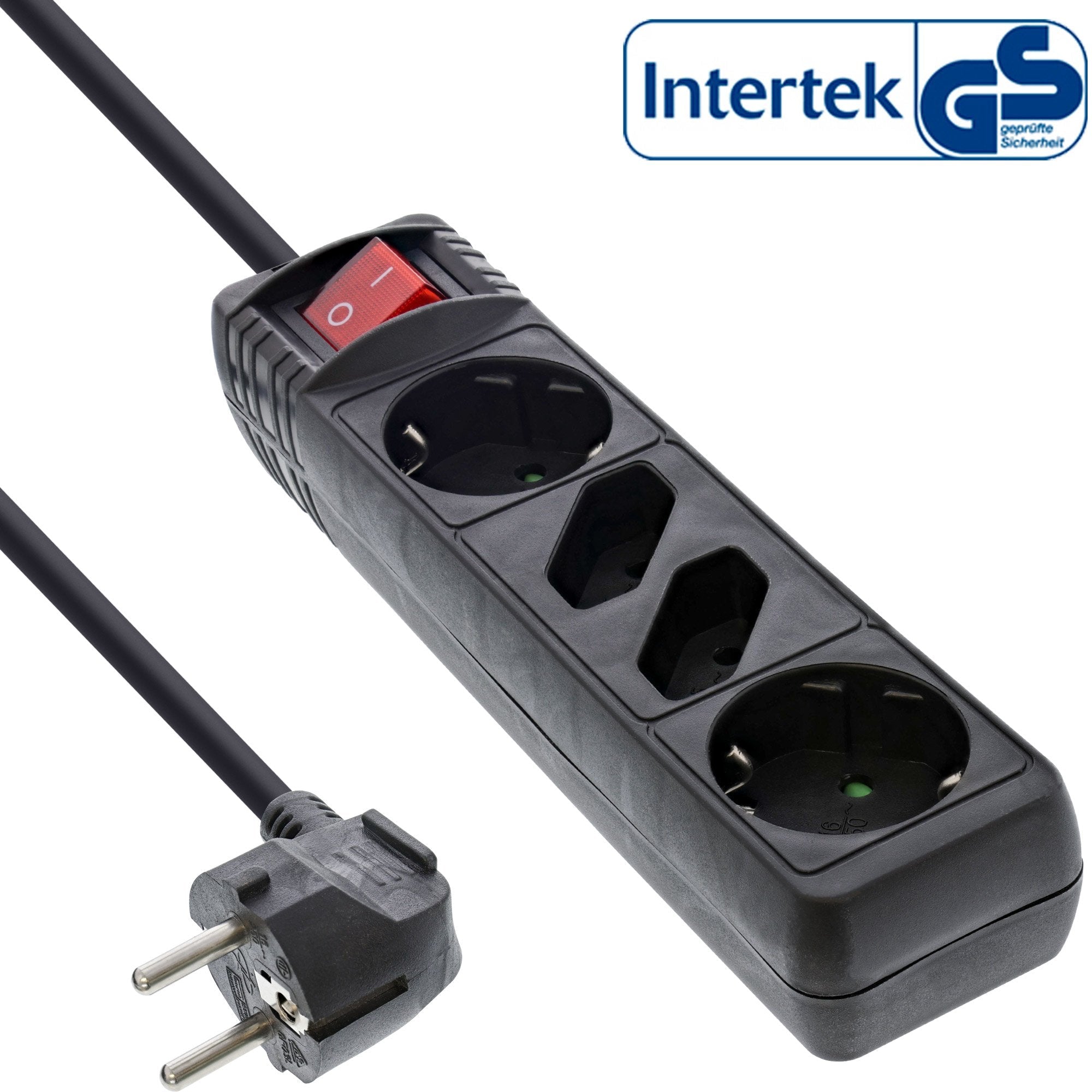 Inline Regleta 4 Tomas 2x Tipo F + 2x Euro Con Interruptor Negro 5m