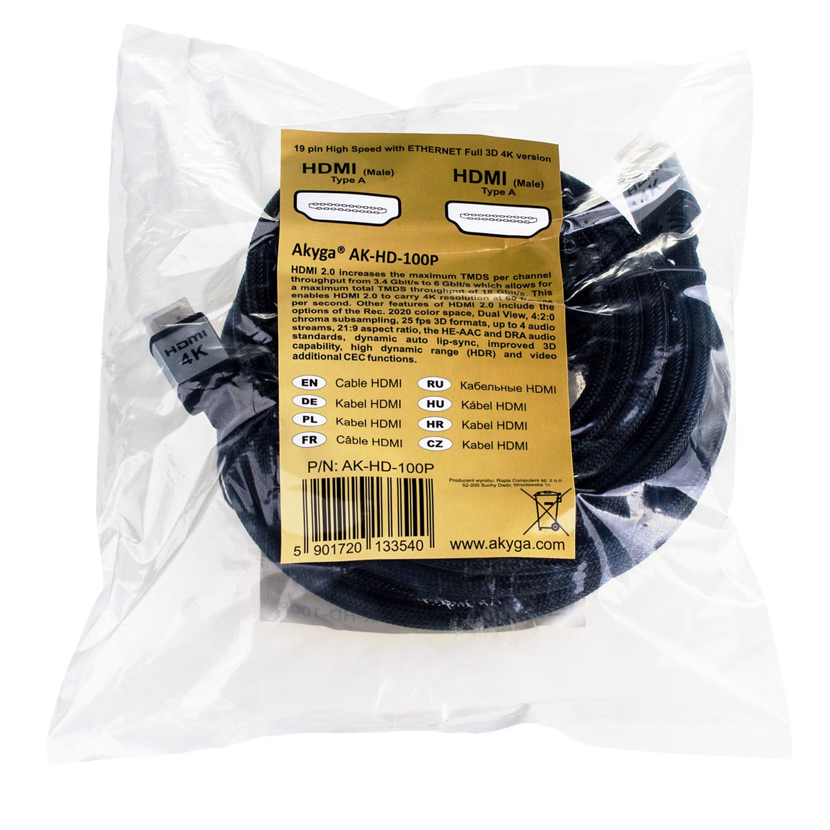 EAN 5901720133540 - Akyga AK-HD-100P cable HDMI 10 m HDMI tipo A (Estándar) Negro imagen 4