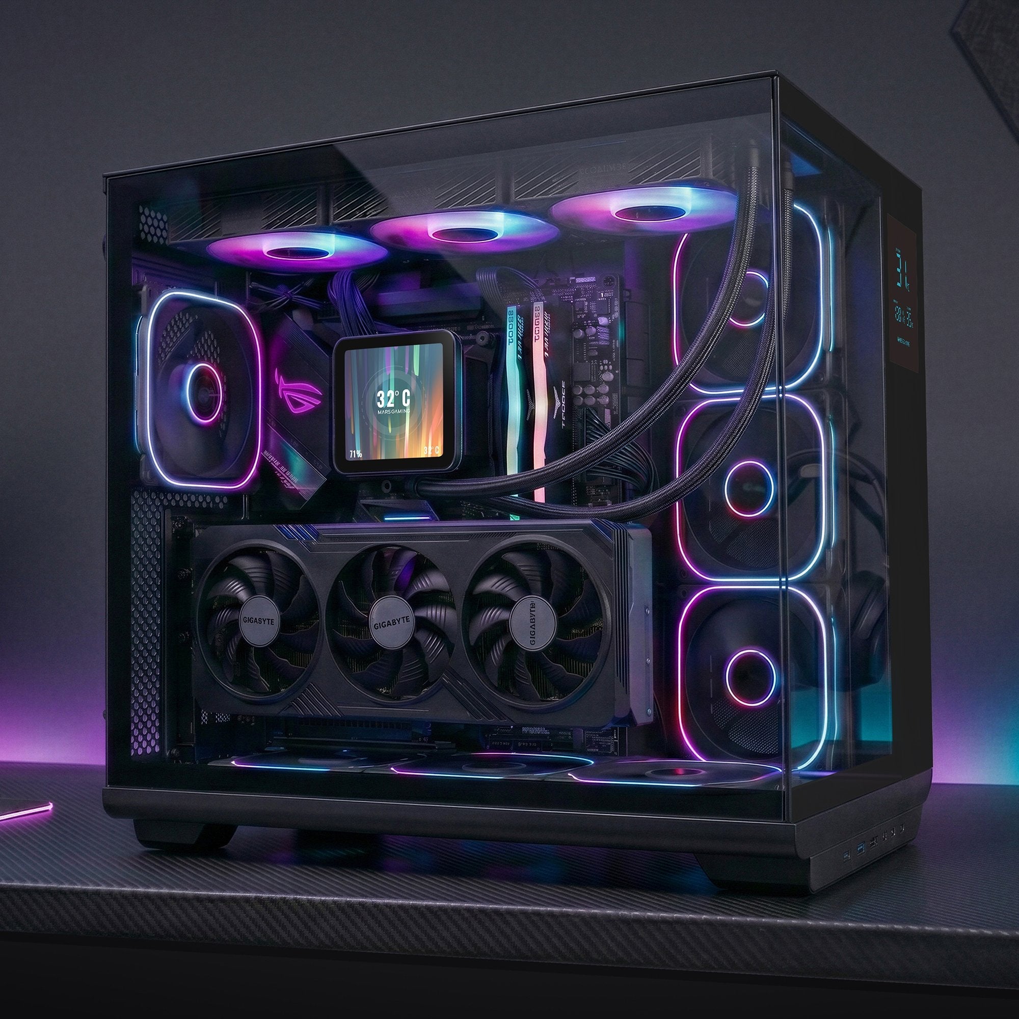 Caja Pc Atx Mars Gaming Mc-Revpro Pantalla Lcd 4.3" Cristal Templado 4x Ventiladores Argb Black
