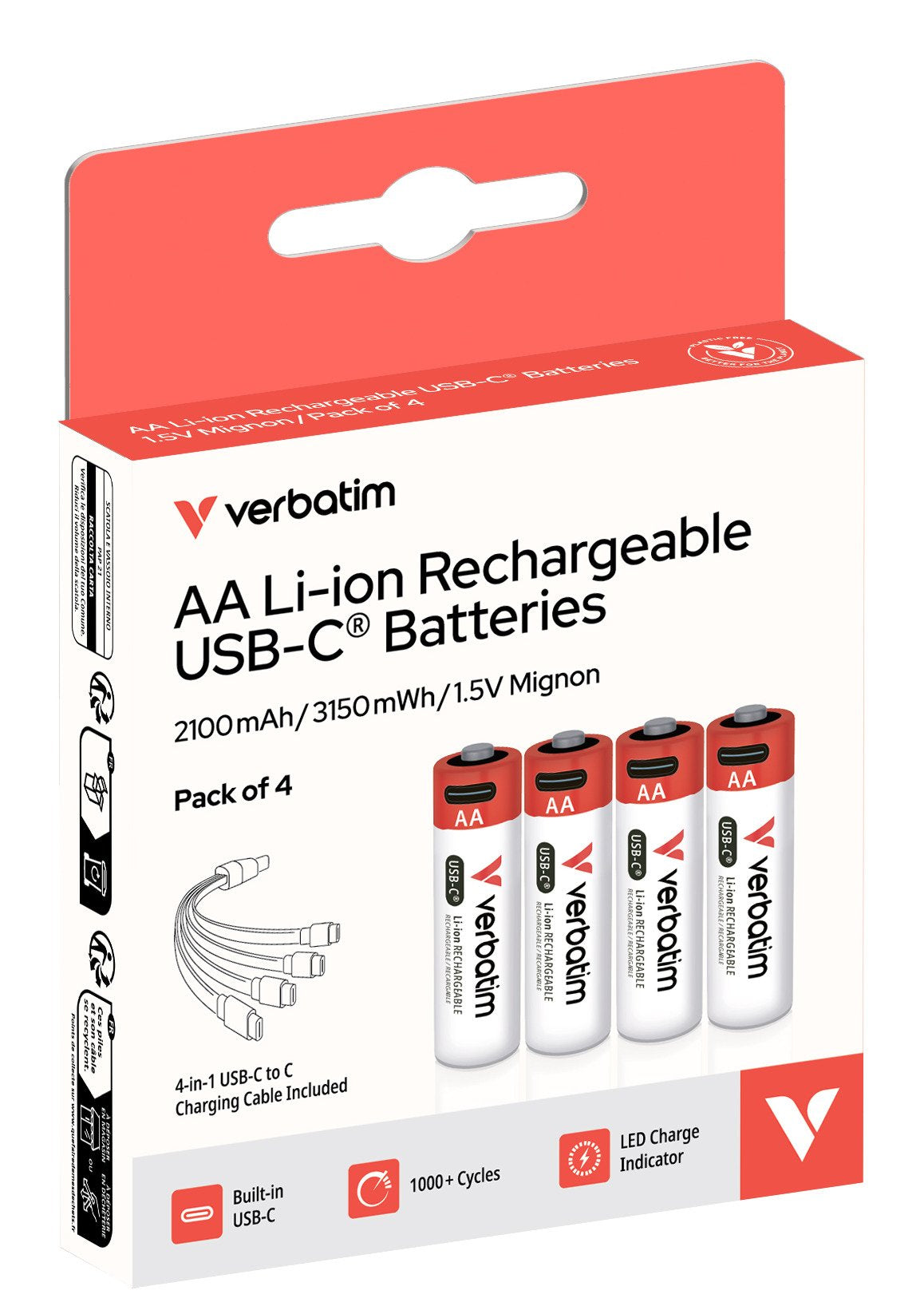 Verbatim Aa-Akkus Mit Usb-C-Anschluss, Li-Ion