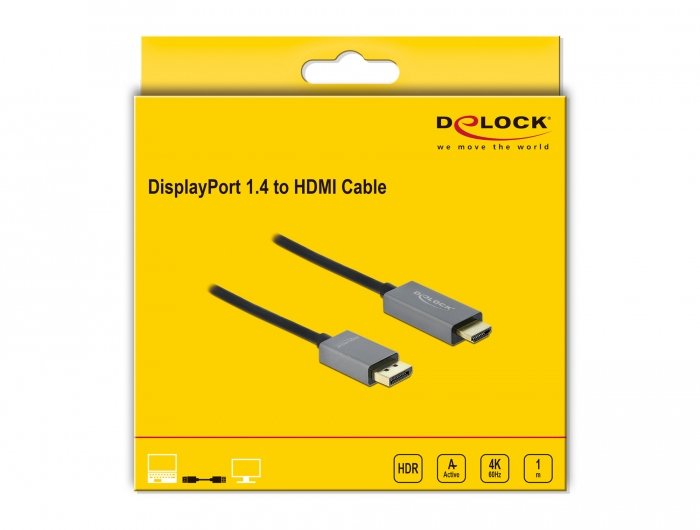 Delock 85928 Cable Activo De Displayport 1.4 A Hdmi 4k 60 Hz (Hdr) 1 M