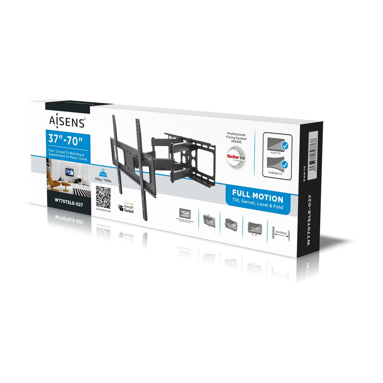 Aisens Soporte De Pared Para Pantallas 37-70'/94-177cm Hasta 50kg Giratorio / Inclinable / Nivelable Vesa Max. 600*400