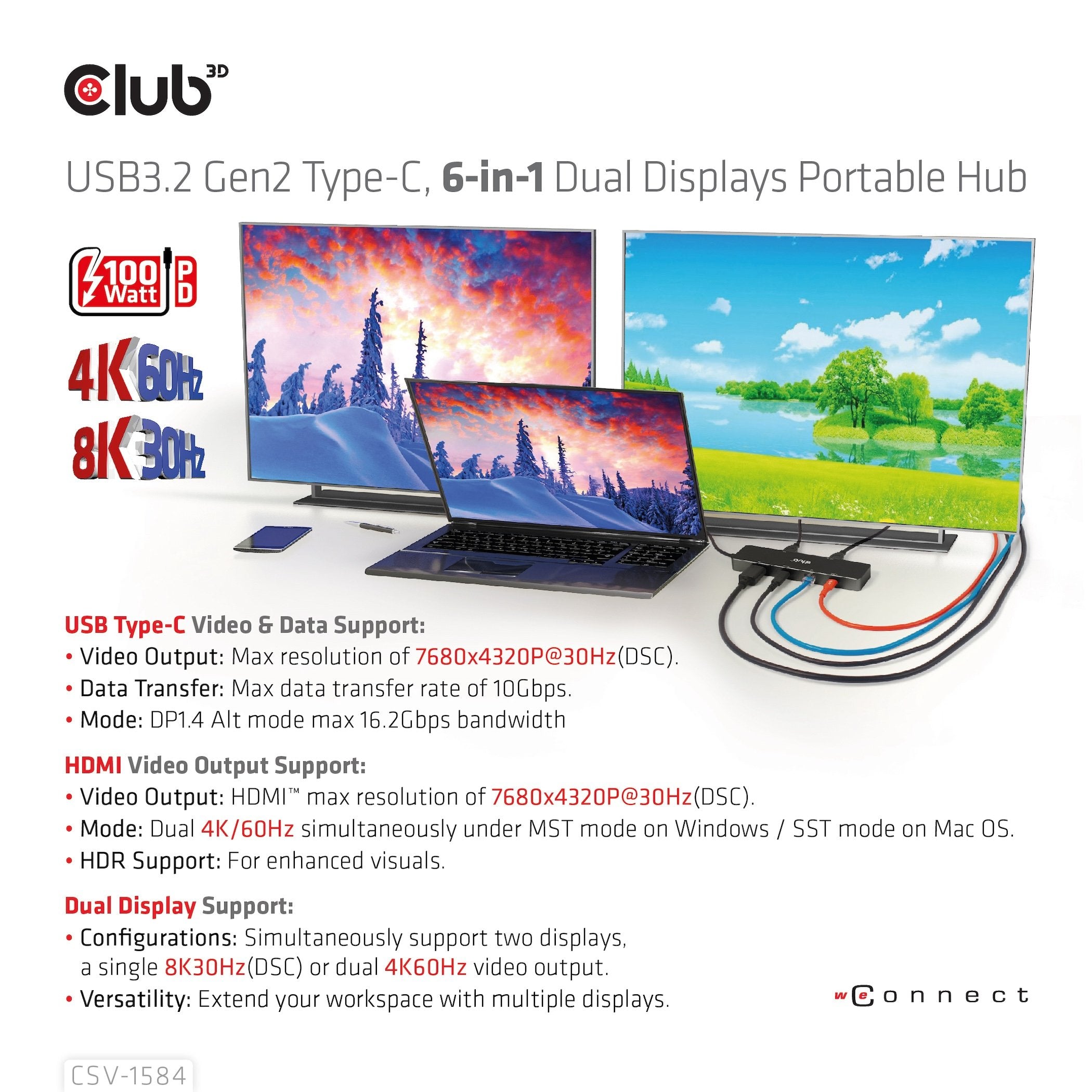 Club3d Usb-C Dock > Hdmi Usb-C 8k 2xusb Usb-C Pd100w Rj45 Retail