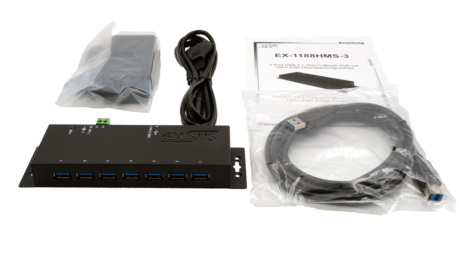 EAN 4718359118821 - EXSYS EX-1188HMS-3 hub de interfaz USB 3.2 Gen 1 (3.1 Gen 1) Type-B 5000 Mbit/s Negro imagen 2