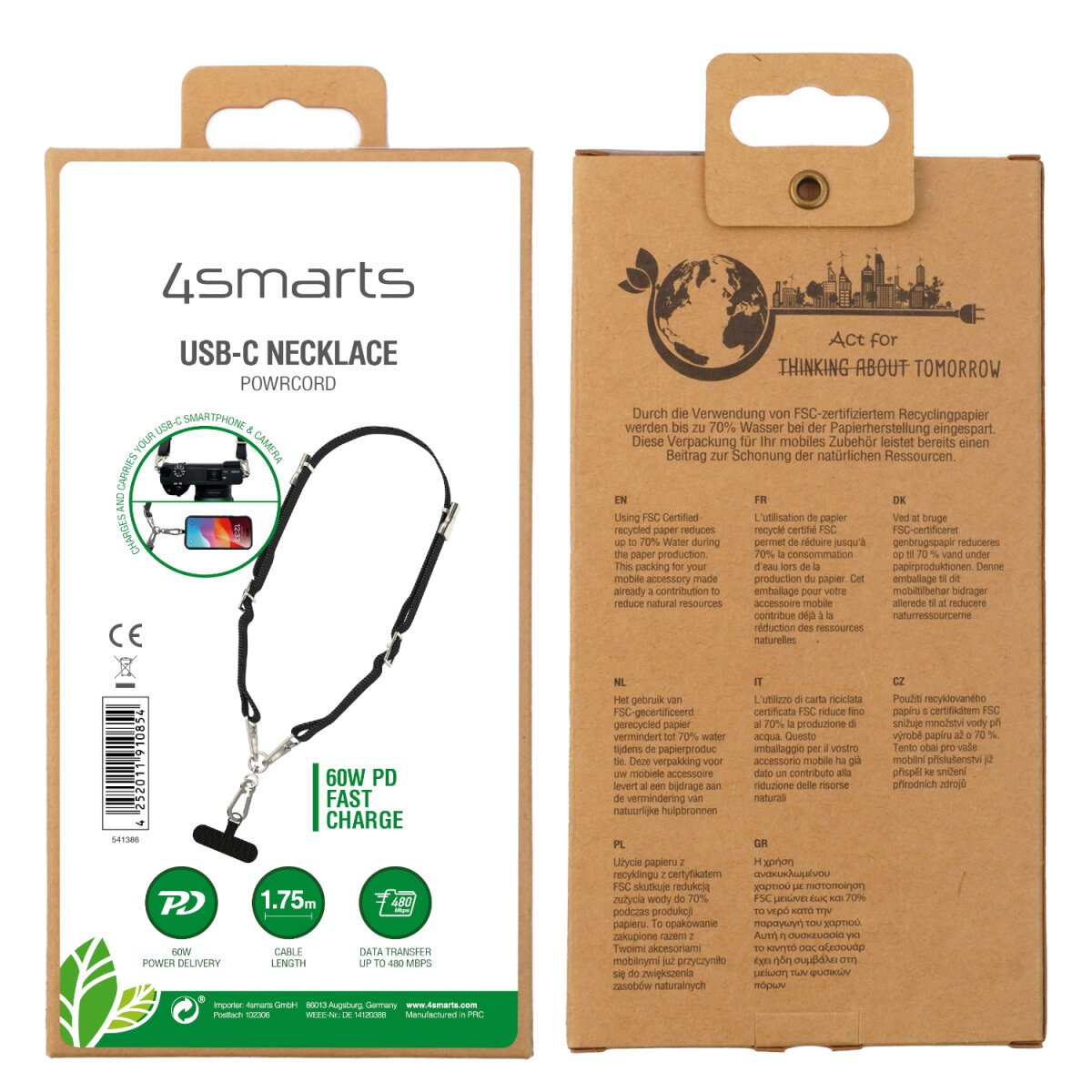 EAN 4252011910854 - 4smarts 541386 cable USB 1,75 m USB C Negro imagen 8