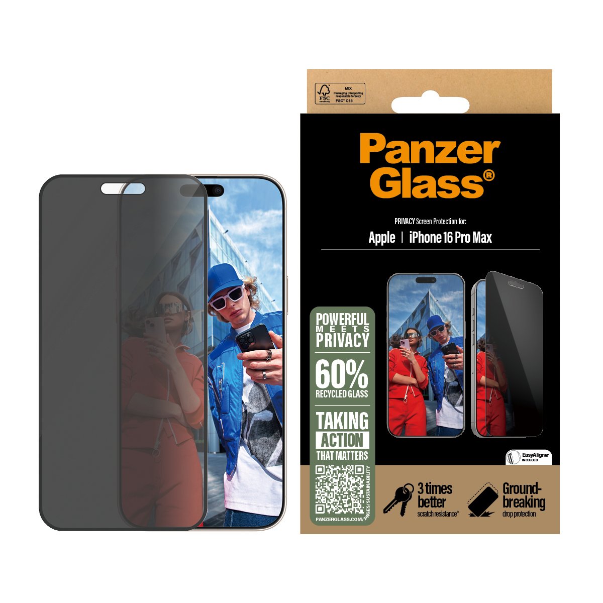 EAN 5715685002489 - PanzerGlass ® Privacy Screen Protector iPhone 16 Pro Max | Ultra-Wide Fit w. EasyAligner Protector de pan imagen 2