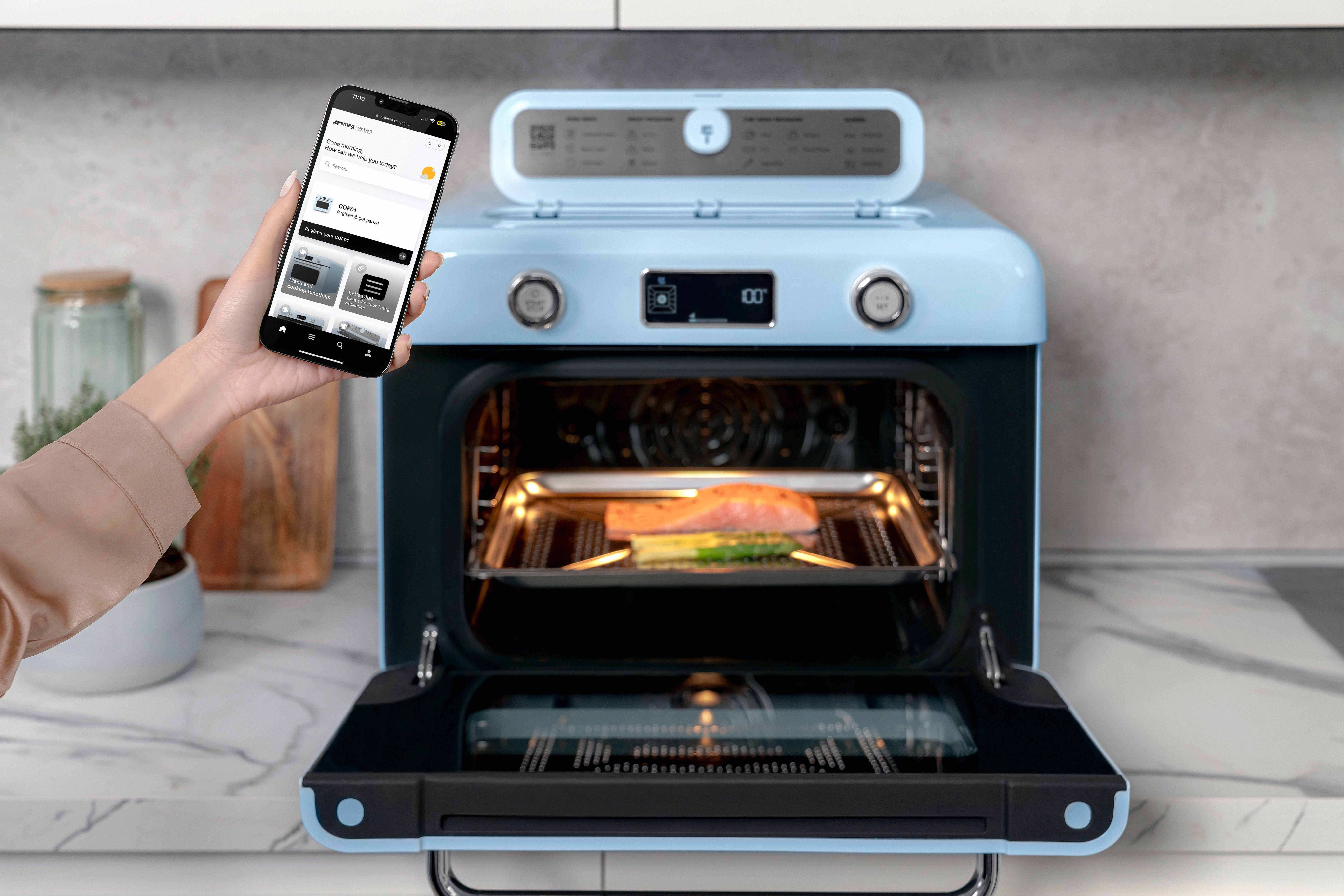 EAN 8017709333874 - Smeg COF01PBEU horno de vapor Pequeño Azul Botones, Giratorio imagen 18