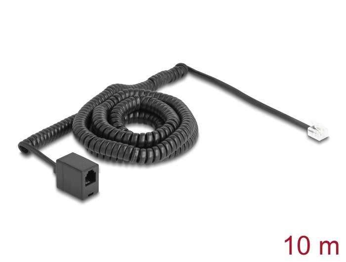 Delock Telefoncable Spiralcable Rj11 Stecker Zu Rj11 Buchse Schwarz 10 M