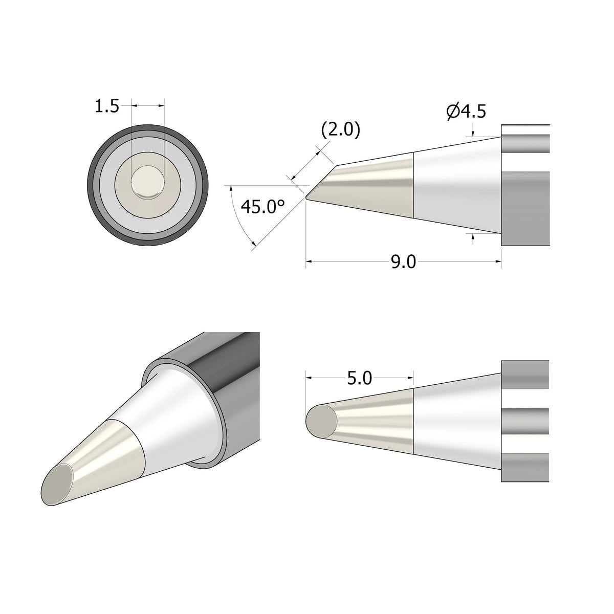 Punta De Soldadura Ifixit Fixhub Cónica Biselada 1,5 Mm, Soldador Plateado If145-837-1