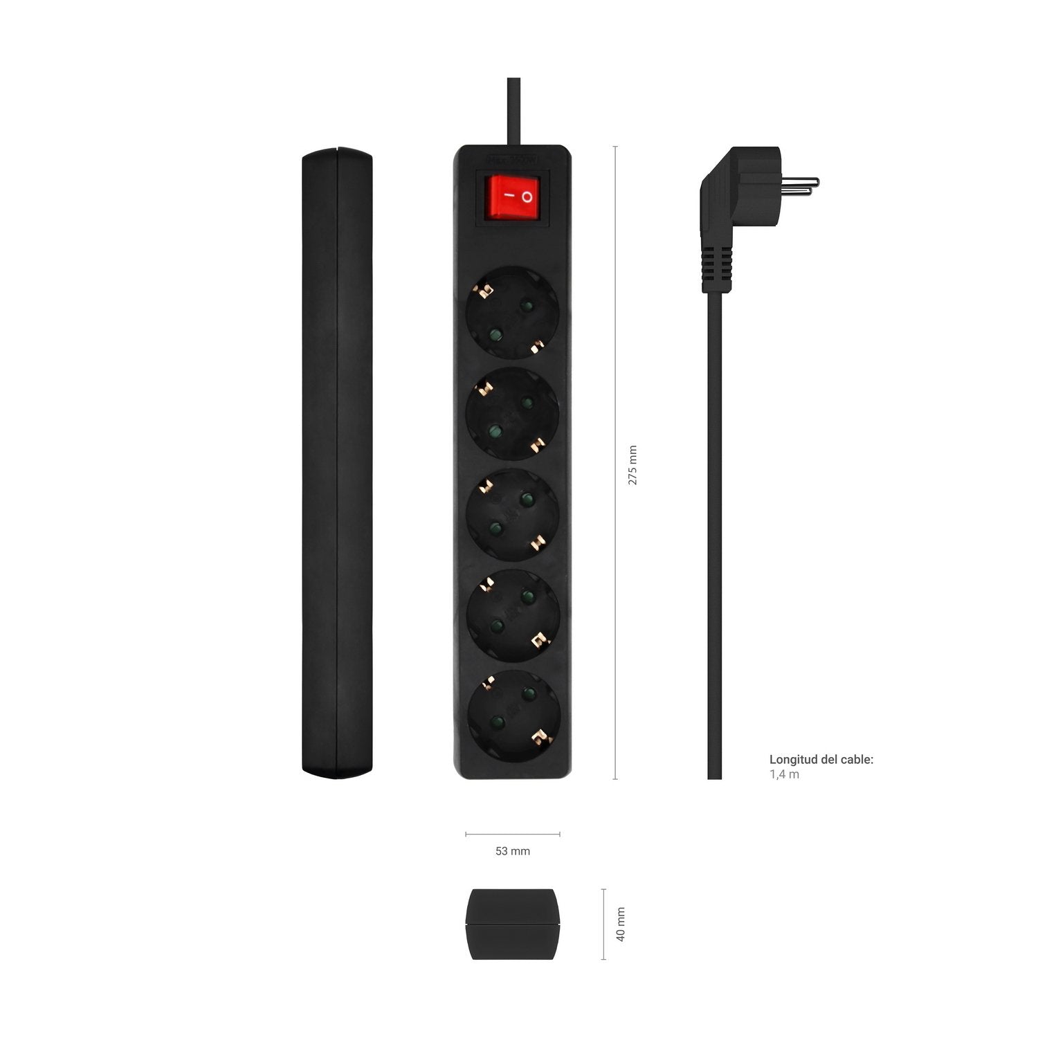 EAN 8436574707717 - AISENS A154-0652 base múltiple 1,4 m 5 salidas AC Interior imagen 3