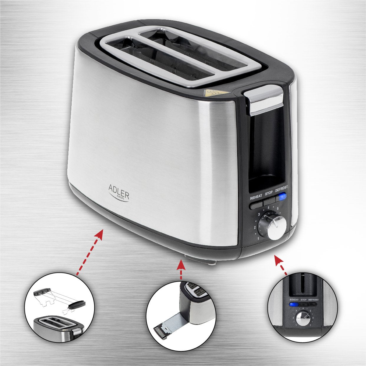 EAN 5903887802154 - Adler AD 3214 tostadora 7 2 rebanada(s) 900 W Plata imagen 3