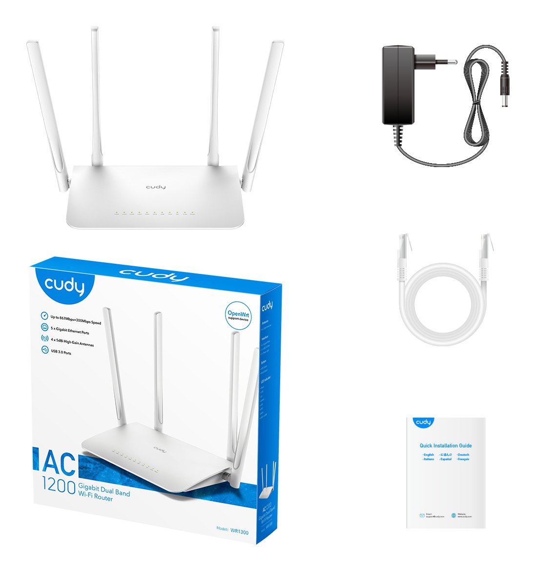 EAN 6971690791179 - Cudy WR1300 router inalámbrico Gigabit Ethernet Doble banda (2,4 GHz / 5 GHz) Blanco imagen 4