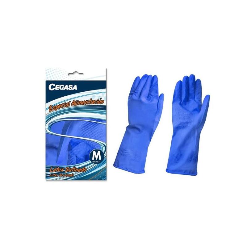 Cegasa Guantes De Latex Talla M 7-7 1/2 - Aptos Para Manipulacion De Alimentos - Azul