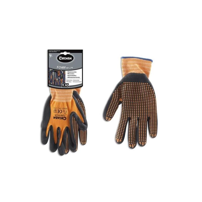 Cegasa Guantes De Trabajo Talla 10 - Fabricados En Nylon Con Recubimiento De Foam Con Dots De Nitrilo En Palma - Color