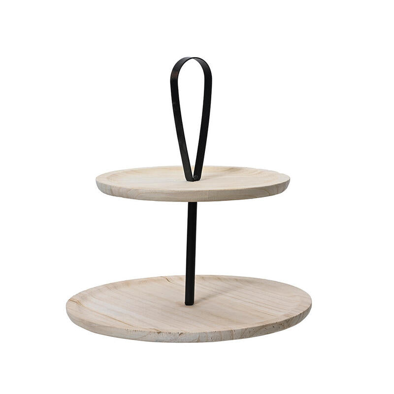 Centro De Mesa Redondo De Madera, Con Dos Repisas. Ø37x32,5cm. Basics