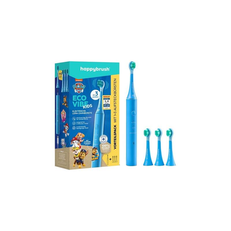 Cepillo De Dientes Happybrush Eco Vibe Kids Paw Patrol + 3 Recambios,Eléctrico Azul Claro Cpbean