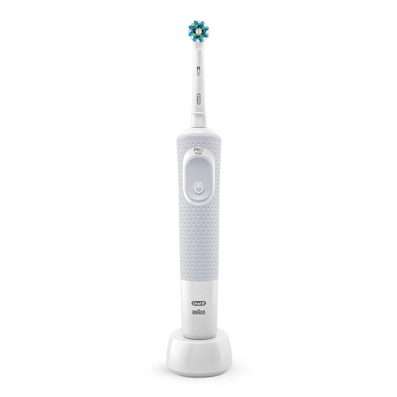 Cepillo Dental Braun Oral-B Vitality D100 Crossaction White Filamentos Inclinados A 16º Limpieza 2d Oscila Y Rota Temporizador En El Mango