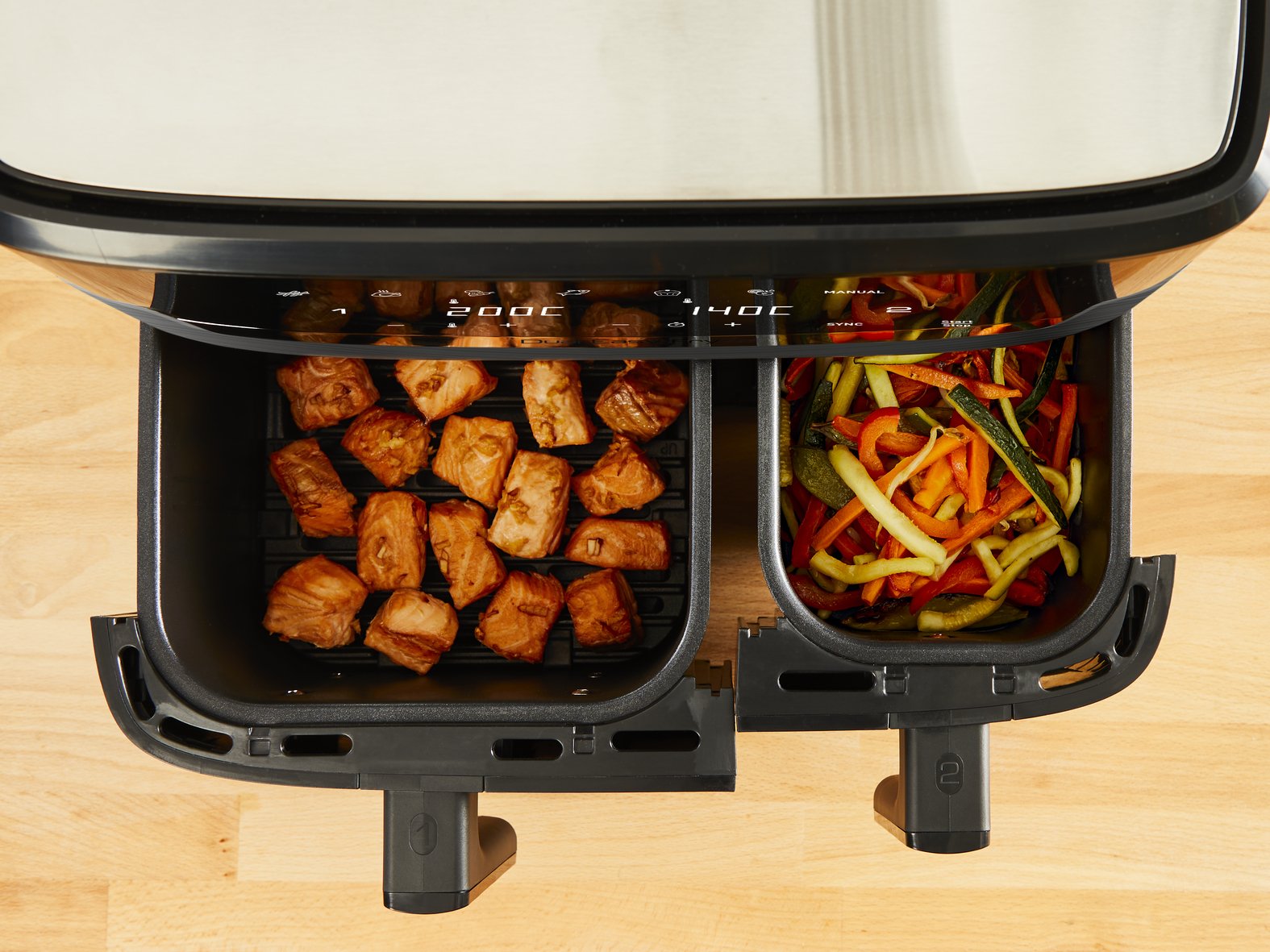Freidora De Aire Caliente Doble Tefal Dual Easy Fry & Grill Negra, 2.700 Vatios, 2 Cestos 5,2 Litros + 3,1 Litros Ey905b