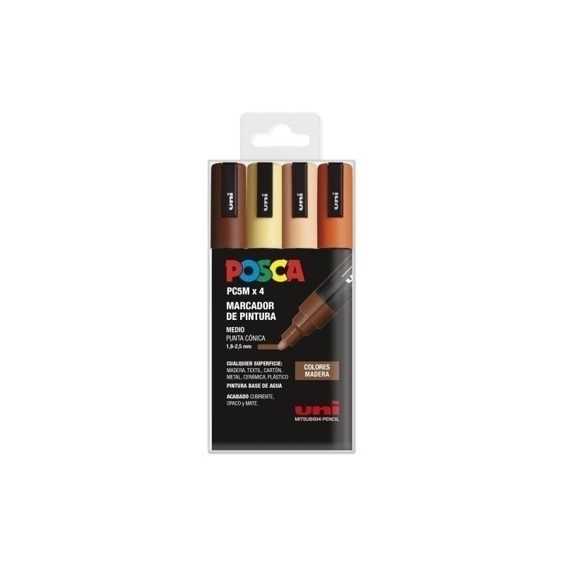 Posca Marcador Pc-5m/4c No Permanente 1.8mm-2.5mm Colores Surtidos Madera -Estuche 4u-