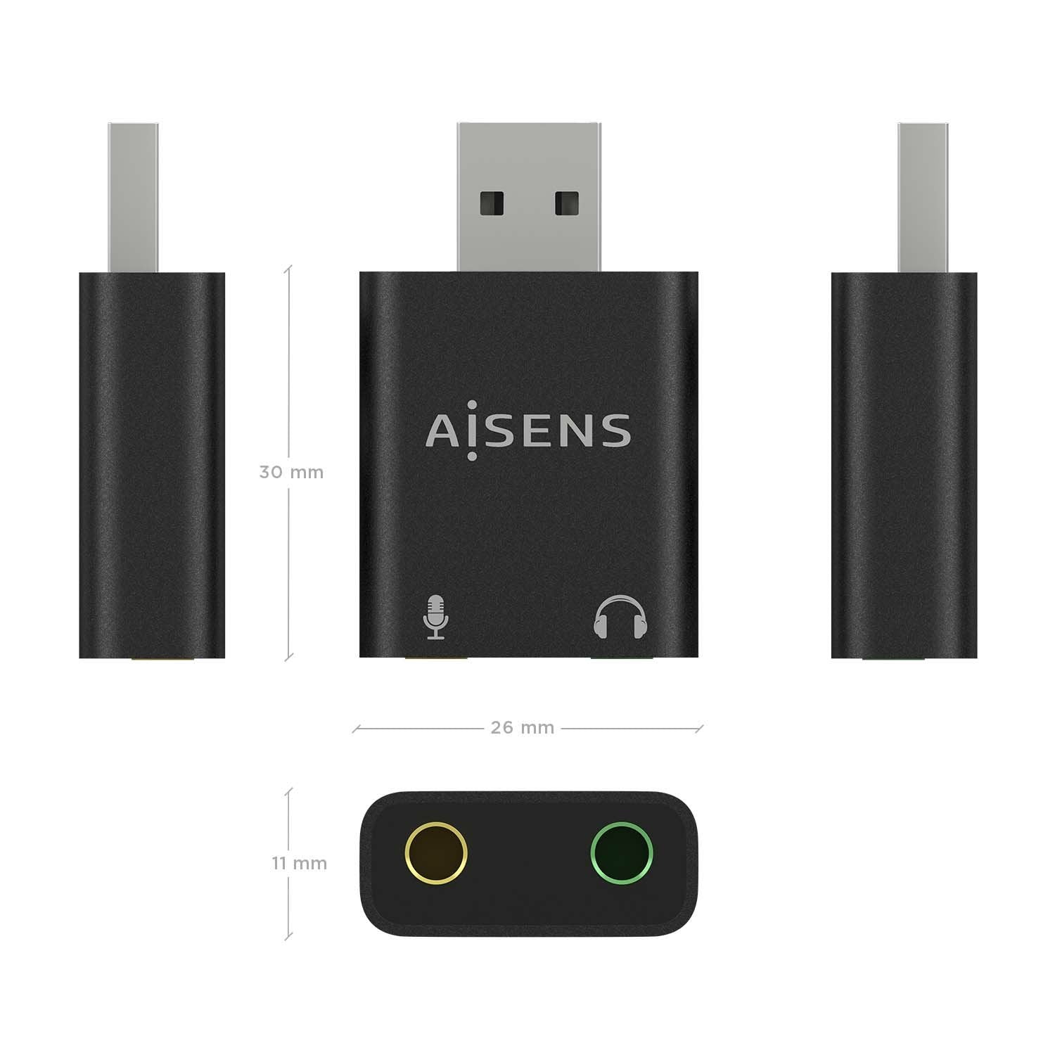Aisens Conversor Usb-A A Audio 48khz - Usb-A/M-2xjack 3.5/H - Negro