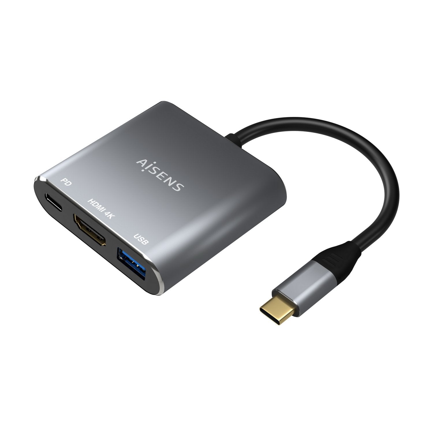 Aisens Conversor Usb-C A Hdmi/Usb-C/Tipo A Usb 3.0, 3 En 1 - 15cm - Gris