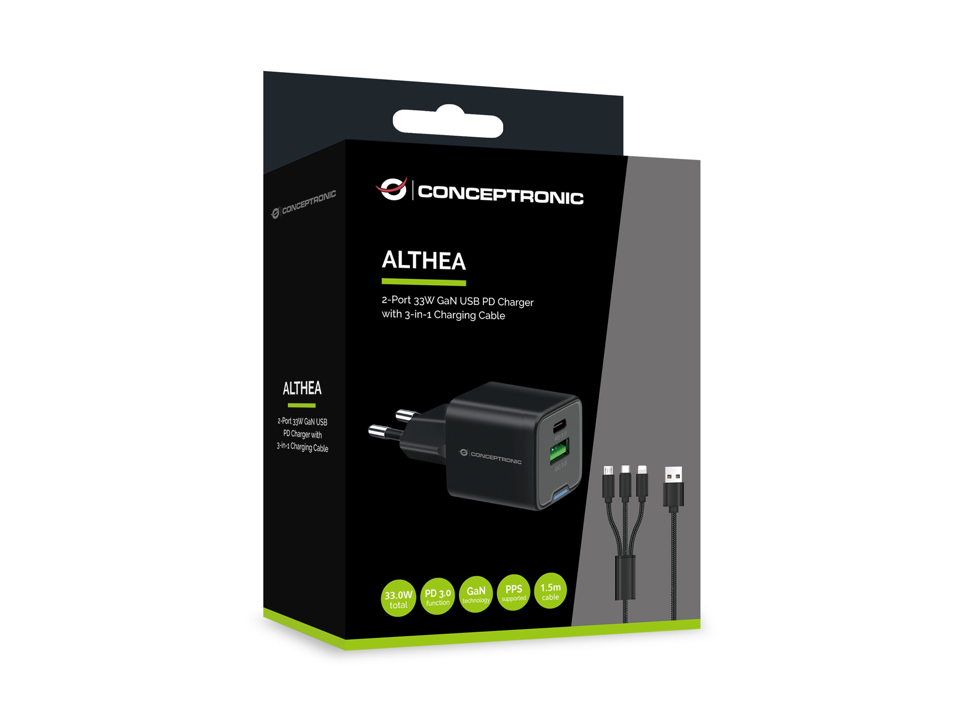 EAN 4015867236499 - Conceptronic ALTHEA16B cargador de dispositivo móvil Universal Negro Corriente alterna Carga rápida Inter imagen 3