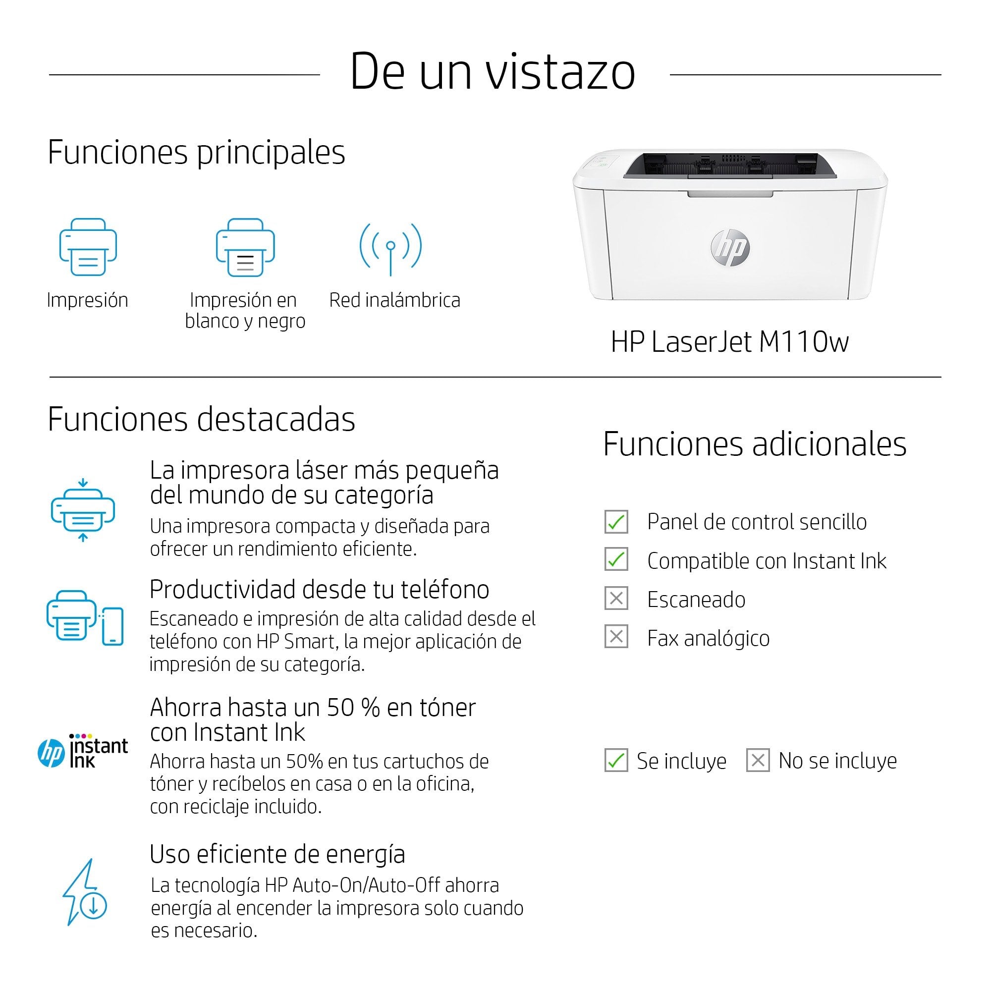 Impresora Láser Monocromo Hp Laserjet M110w Wifi Blanca