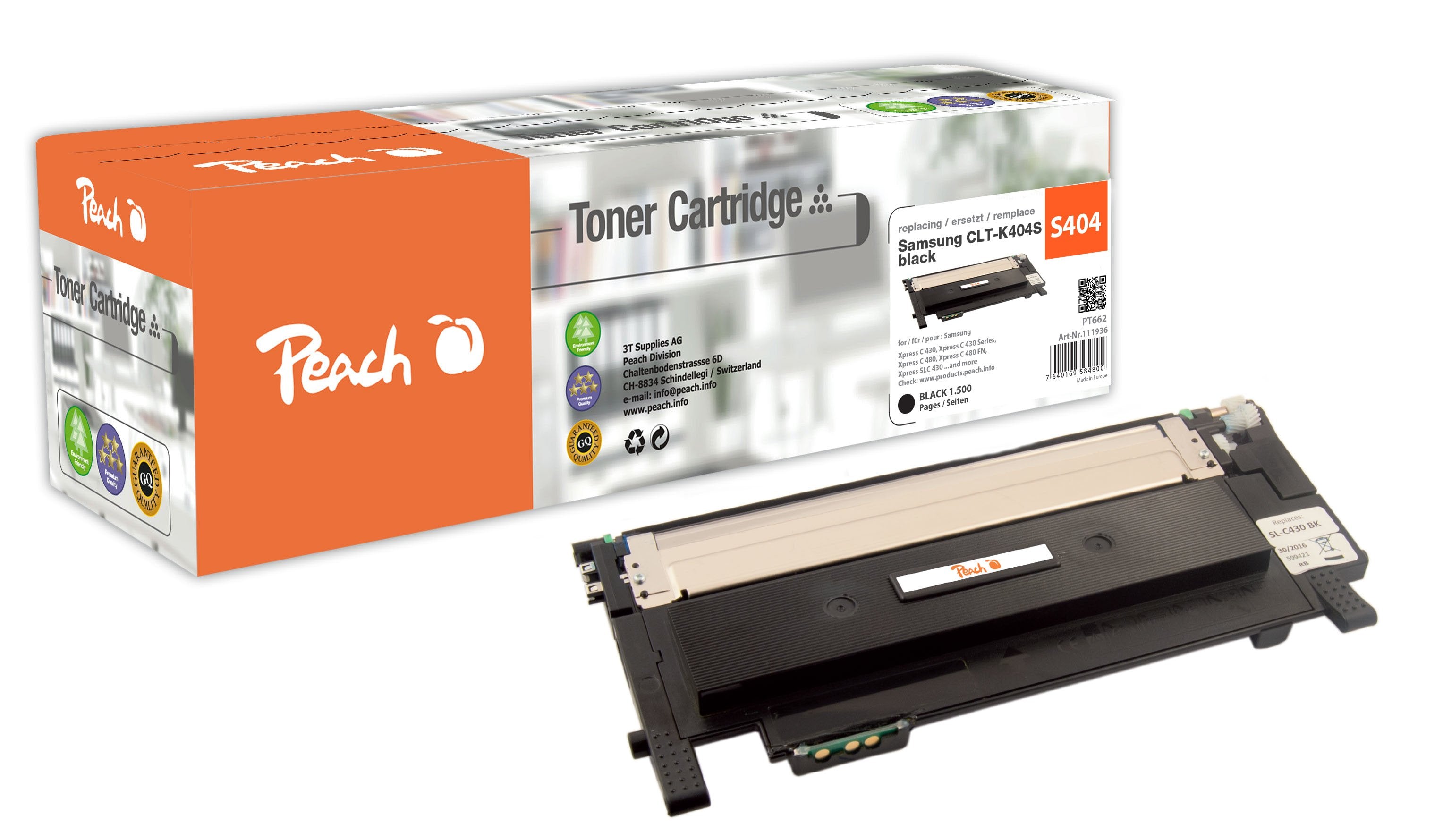 EAN 7640169584800 - Peach PT662 cartucho de tóner 1 pieza(s) Compatible Negro imagen 1