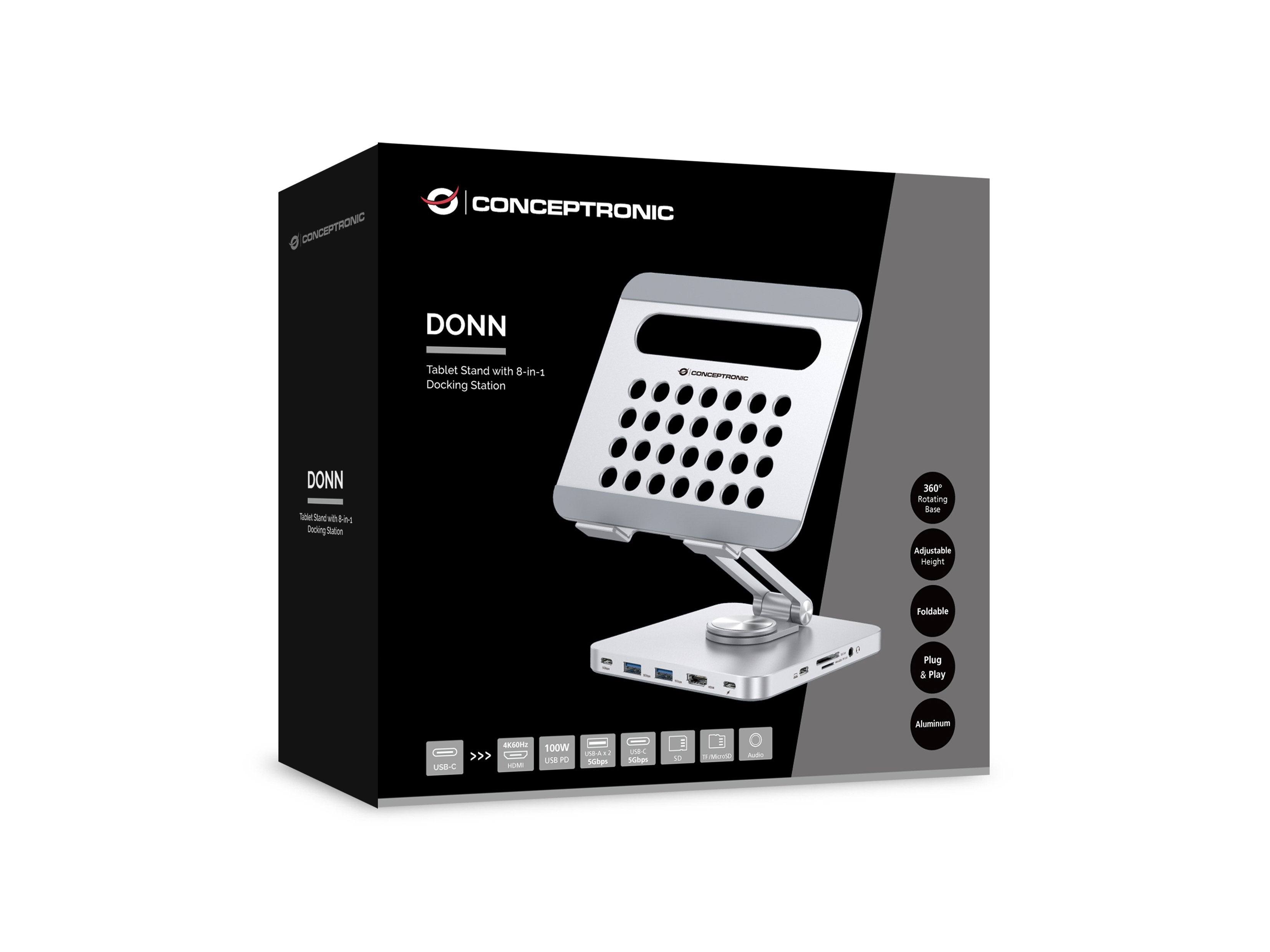 Docking Usb-C Soporte Conceptronic 1xhdmi4k 2xusb-A 3.0 1xusb-C 1xusb-C Pd100w 1x3,5mm 1xsd/Sdmicro