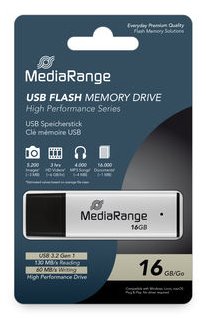 Memoria Usb Mediarange High Performance 16 Gb, Plateado/Negro, Usb-A 3.2 Gen 1 Mr1899
