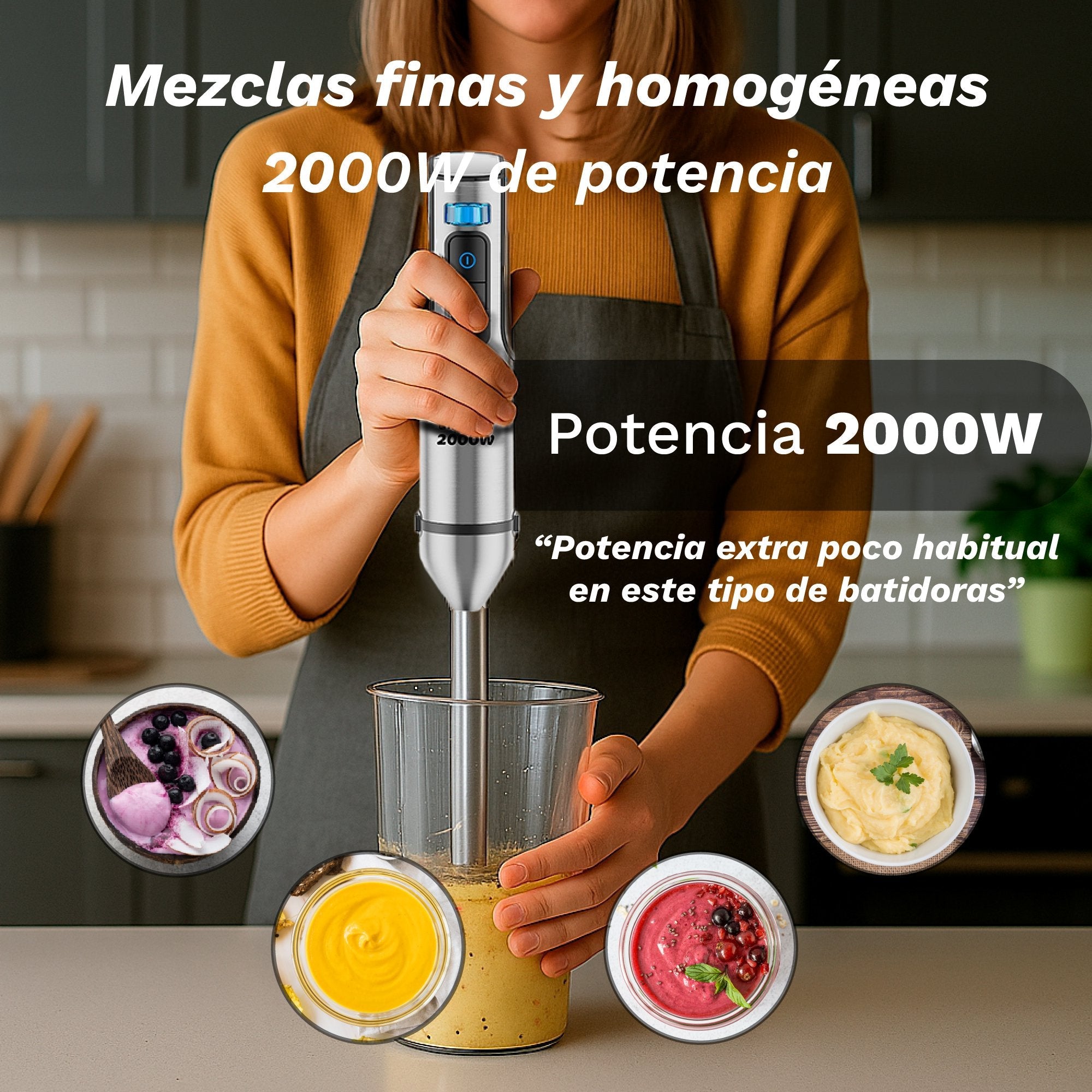 Batidora De Mano Grunkel Bm-2000set 2000w Capacidad 0.8l Incluye Vaso, Picadora, Varilla Y Soporte