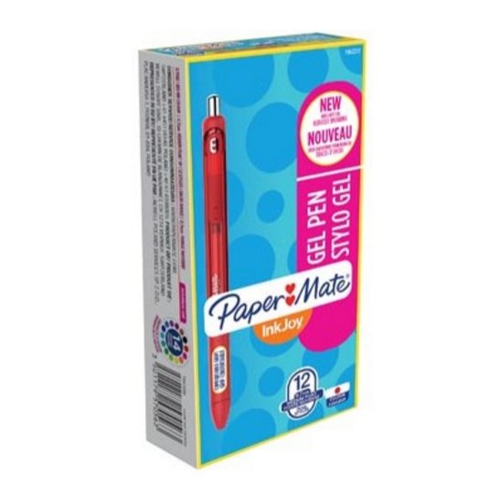 Paper Mate Inkjoy Gel Brillante Bolígrafo Retráctil Punta Media Rojo Caja -12u-