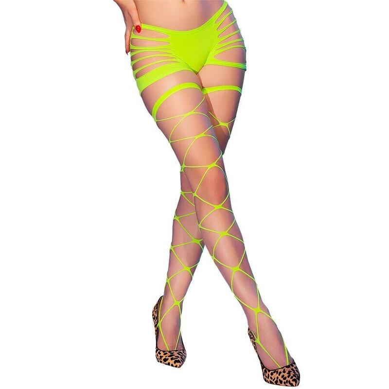 Chilirose - Cr 4867 Medias De Rejilla Con Agujeros Verde Neón
