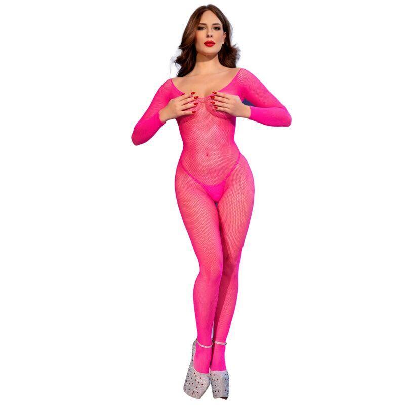 Chilirose - Cr 4894 Bodystocking Malla Rosa Neon S/M