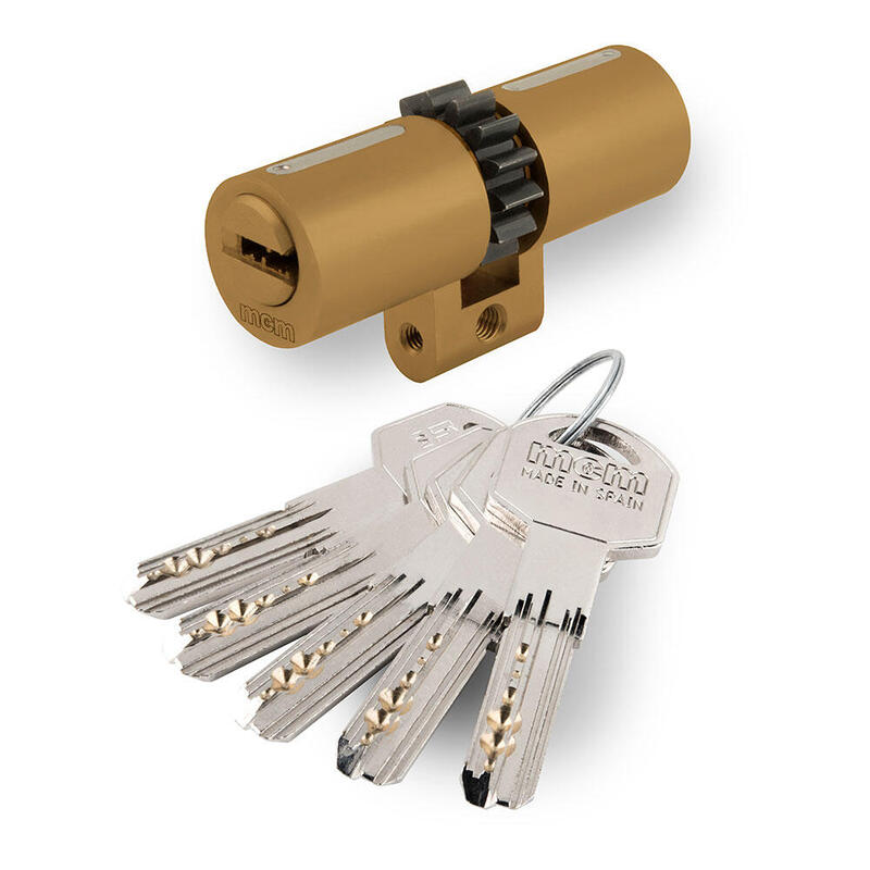 Cilindro De Seguridad De Perfil Suizo 33-33 Latón, Con Rueda De 14 Dientes. Spr14:33-33 Mcm