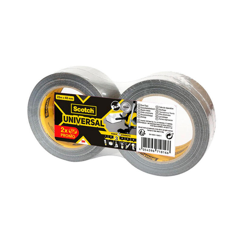 Cinta Americana Universal 3; 25 M X 48 Mm, Gris, 2 Rollos