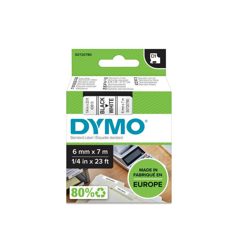 Cinta Rotuladora Autoadhesiva Dymo D1 6mm X 7 Metros De Longitud Para Rotuladoras Label Manager, Negro Sobre Blanco