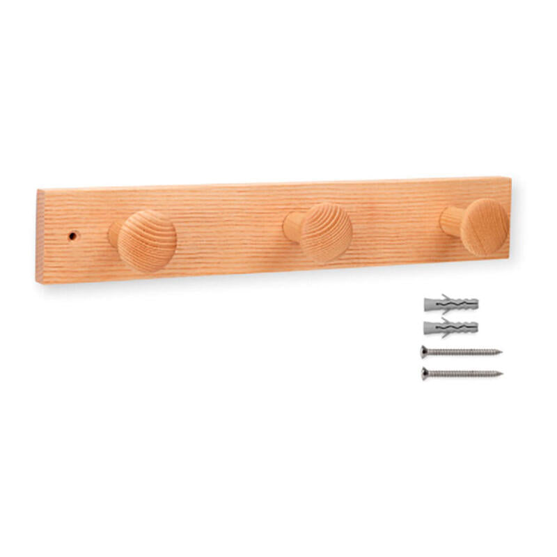 Colgador Madera Fresno 3 Pomos Con Textura Natural Inofix