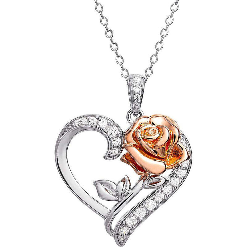 Colgante Corazon Rosa La Bella Y La Bestia Disney Plata