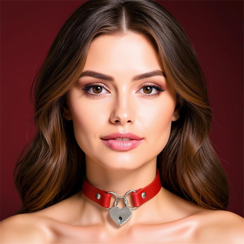 Collar Con Candado De Corazón Cuero Vegano Talla Única