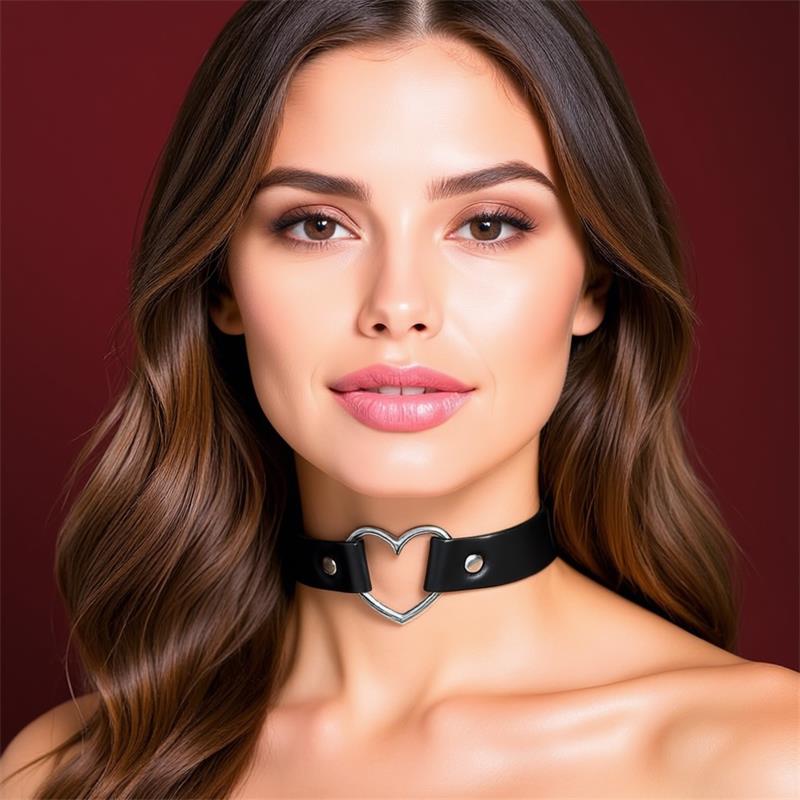 Collar Con Corazón Tipo Choker Cuero Vegano Talla Única